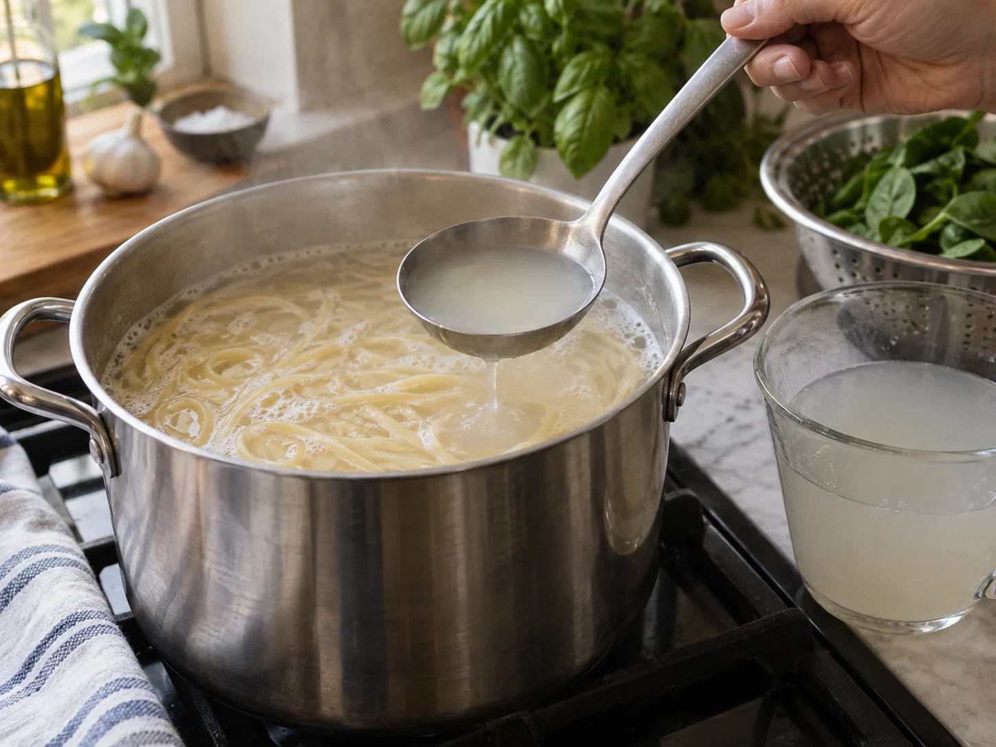 Лингвини с шпинатом и песто | Фото подпункта 5 | Viva Cucina Лингвини с шпинатом и песто: фото процесса приготовления — готовьте главный компонент этого этапа на умеренном огне, добиваясь вкуса, но не пересушивая его