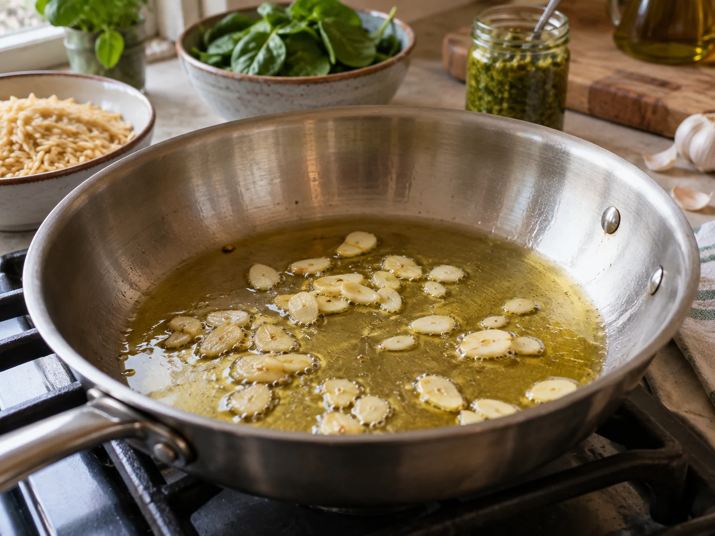 Орзо с шпинатом и песто | Фото подпункта 7 | Viva Cucina Орзо с шпинатом и песто: фото процесса приготовления — сварите орзо до al dente или подготовьте соус так, чтобы он был готов принять пасту