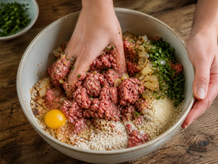 Тефтели в томатном соусе | Фото подпункта 3 | Viva Cucina Тефтели в томатном соусе: фото процесса приготовления — нарежьте, отмерьте и подготовьте ингредиенты для первого активного этапа, чтобы дальше работать без пауз