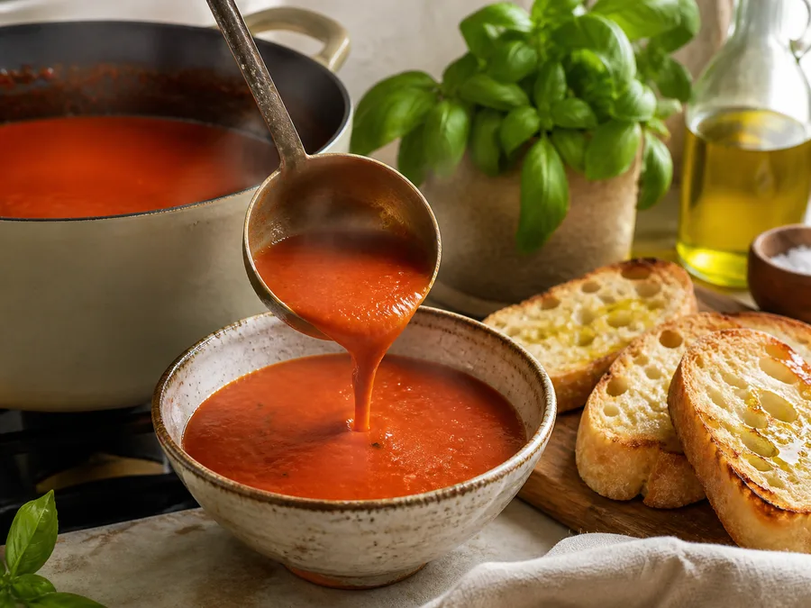 Томатный суп с базиликом | Фото подпункта 14 | Viva Cucina Томатный суп с базиликом: фото процесса приготовления — добавьте зелень, масло, сыр, лимон или специи только если они поддерживают основной вкус