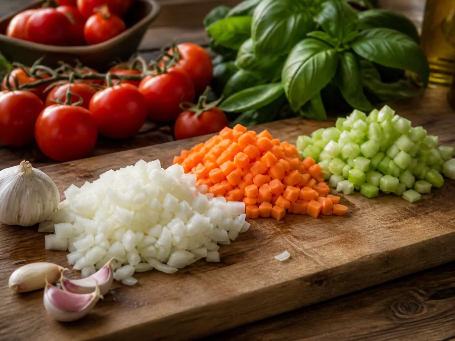 Томатный суп с базиликом | Фото подпункта 2 | Viva Cucina Томатный суп с базиликом: фото процесса приготовления — проверьте свежесть и состояние основных продуктов: уберите лишнюю влагу, грубые части и всё, что может испортить текстуру