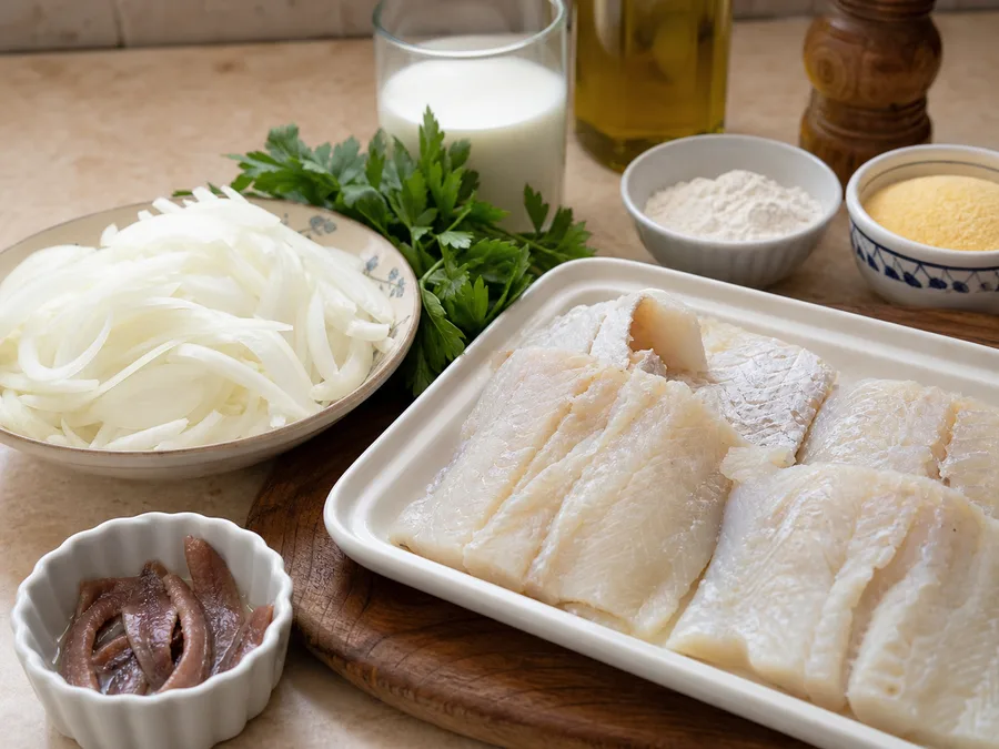 Баккала по-виченце | Фото подпункта 1 | Viva Cucina Баккала по-виченце: фото процесса приготовления — разложите Рыба или морепродукты и Лимон, соль, масло, специи и нужную посуду так, чтобы всё было под рукой до начала готовки