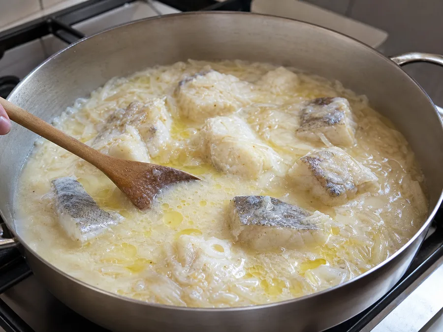 Баккала по-виченце | Фото подпункта 11 | Viva Cucina Баккала по-виченце: фото процесса приготовления — следите, чтобы крупные кусочки сохранили форму, а соус или соки распределились равномерно
