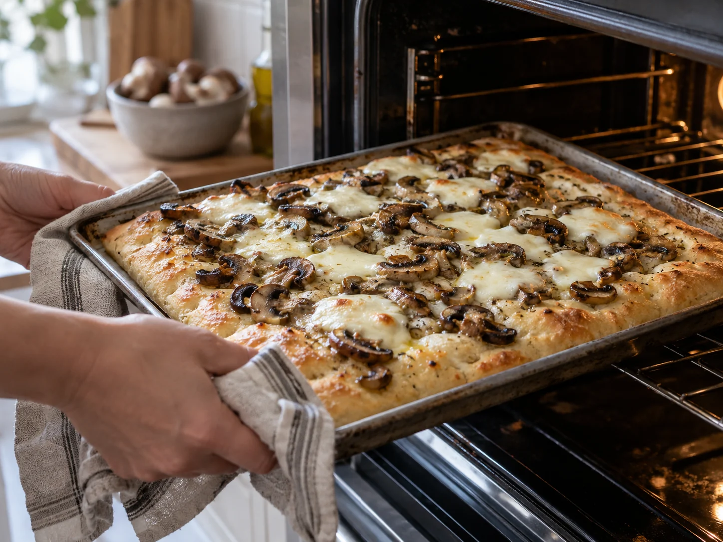 Фокачча с начинкой: грибы и моцарелла | Фото подпункта 13 | Viva Cucina Фокачча с начинкой: грибы и моцарелла: фото процесса приготовления — доведите блюдо до финальной текстуры и снимите с огня или достаньте из духовки вовремя
