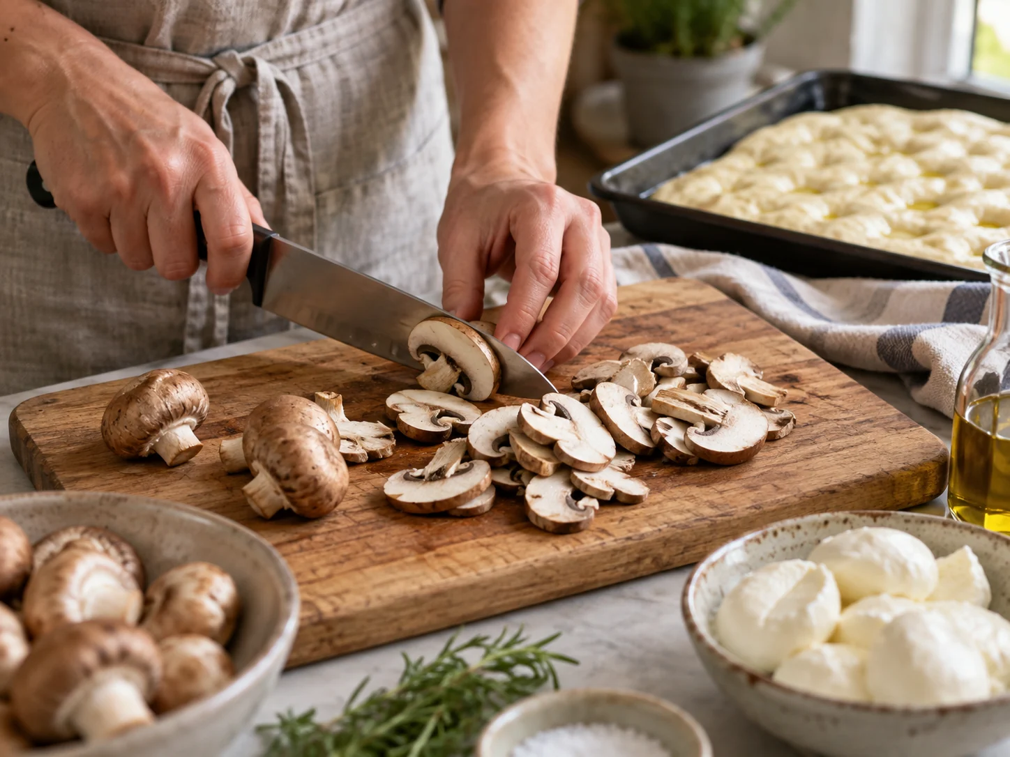 Фокачча с начинкой: грибы и моцарелла | Фото подпункта 2 | Viva Cucina Фокачча с начинкой: грибы и моцарелла: фото процесса приготовления — проверьте свежесть и состояние основных продуктов: уберите лишнюю влагу, грубые части и всё, что может испортить текстуру