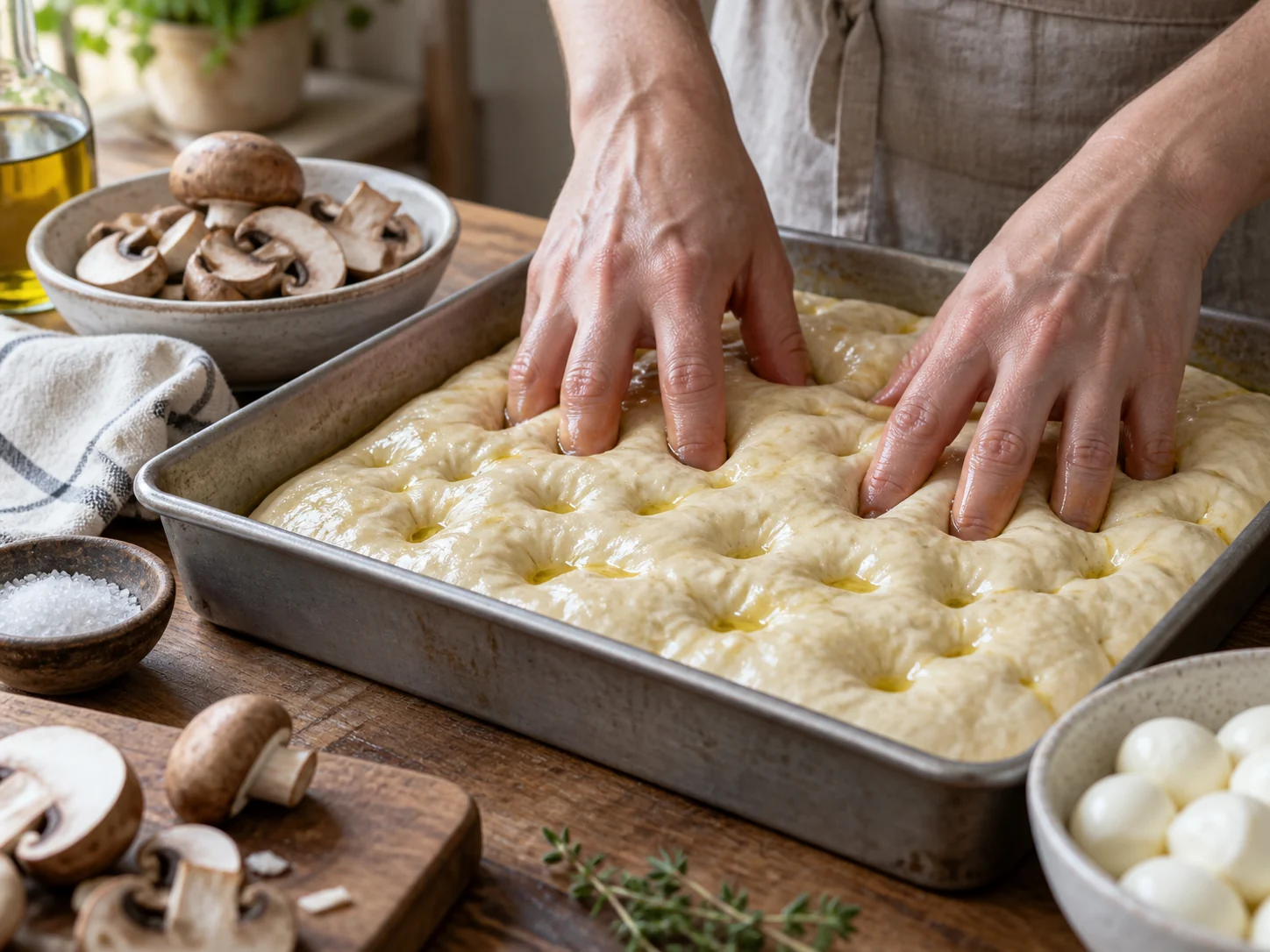 Фокачча с начинкой: грибы и моцарелла | Фото подпункта 7 | Viva Cucina Фокачча с начинкой: грибы и моцарелла: фото процесса приготовления — выполните основной шаг "сформовать", не торопясь и сохраняя контроль над текстурой
