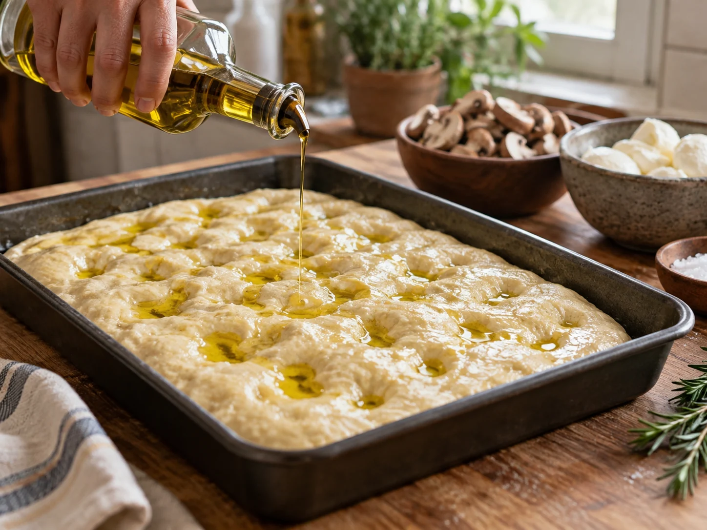 Фокачча с начинкой: грибы и моцарелла | Фото подпункта 8 | Viva Cucina Фокачча с начинкой: грибы и моцарелла: фото процесса приготовления — добавляйте жидкость, соус или начинку постепенно, чтобы блюдо собиралось равномерно