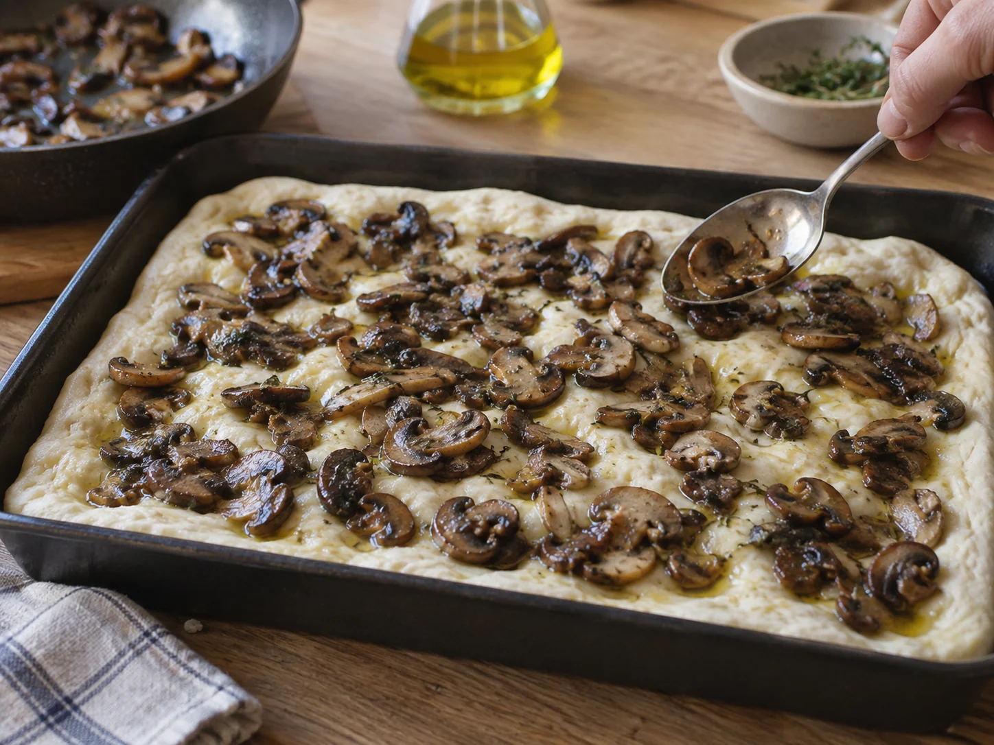 Фокачча с начинкой: грибы и моцарелла | Фото подпункта 9 | Viva Cucina Фокачча с начинкой: грибы и моцарелла: фото процесса приготовления — проверьте промежуточный вкус и состояние продукта перед переходом к финальной сборке