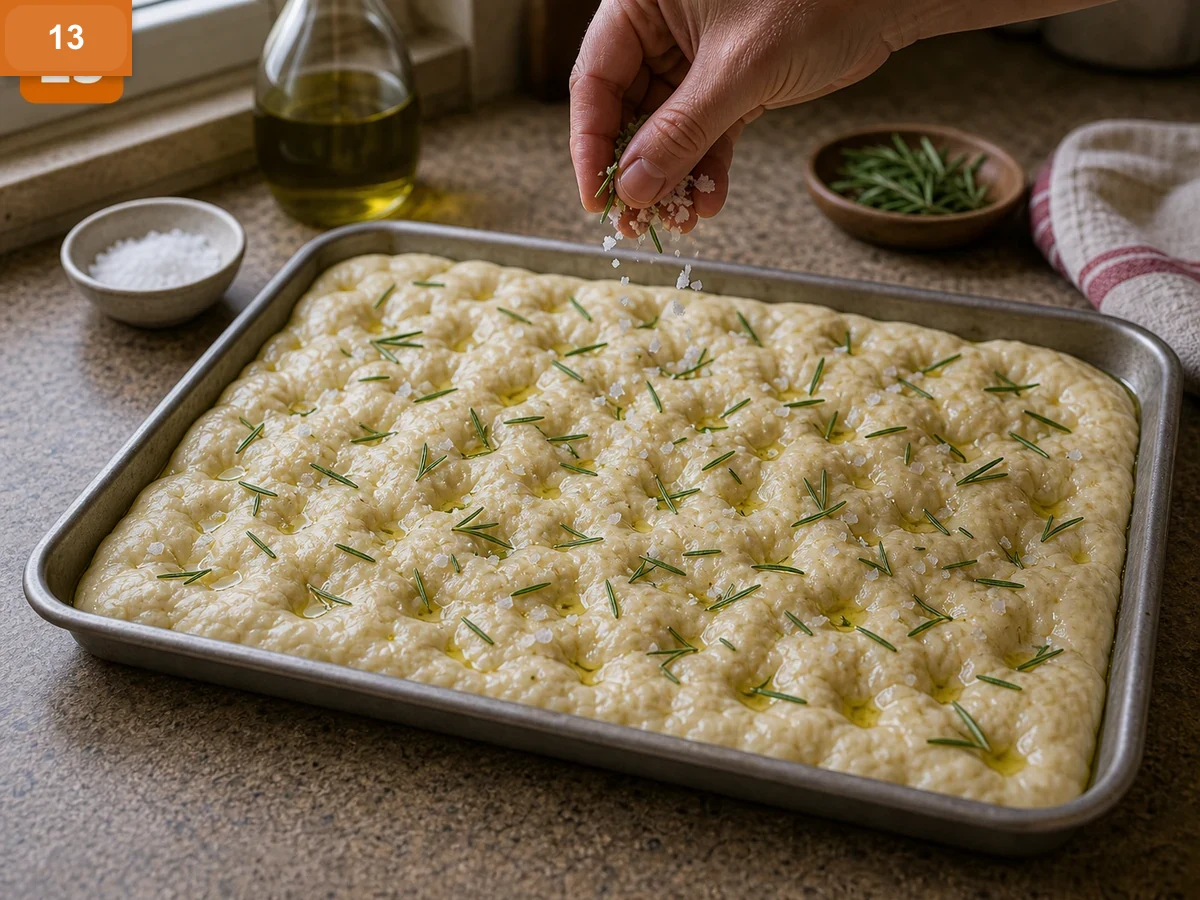 Фокачча с розмарином | Фото подпункта 13 | Viva Cucina Фокачча с розмарином: фото процесса приготовления — поставьте форму с фокаччей в горячую духовку