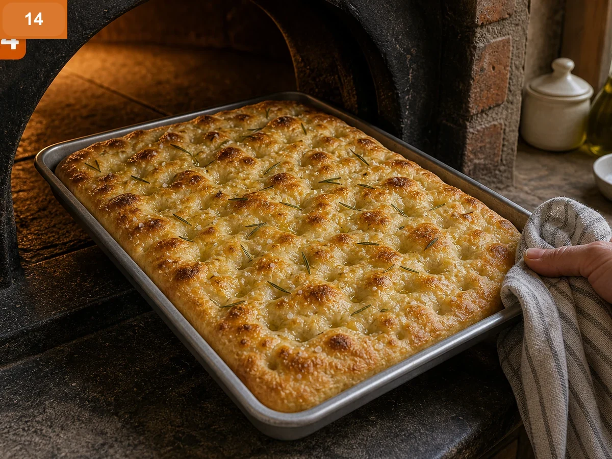 Фокачча с розмарином | Фото подпункта 14 | Viva Cucina Фокачча с розмарином: фото процесса приготовления — достаньте фокаччу, когда верх станет золотистым, а края хрустящими