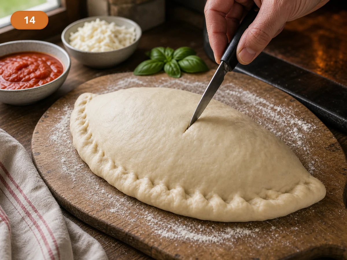 Кальцоне | Фото подпункта 14 | Viva Cucina Кальцоне: фото процесса приготовления — сделайте небольшой надрез сверху, чтобы пар выходил и шов не разошёлся