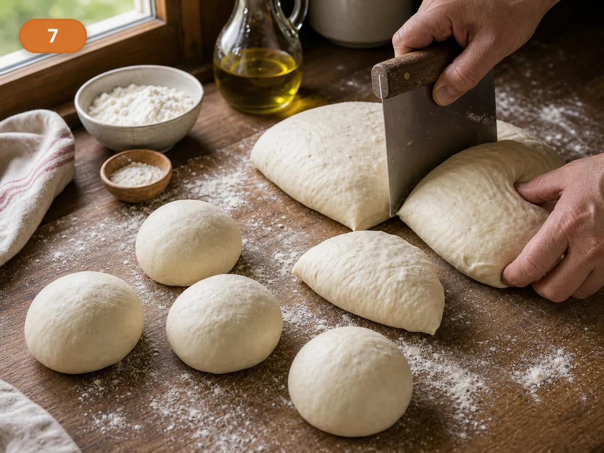 Кальцоне | Фото подпункта 7 | Viva Cucina Кальцоне: фото процесса приготовления — разделите поднявшееся тесто на порции и сформируйте гладкие шарики