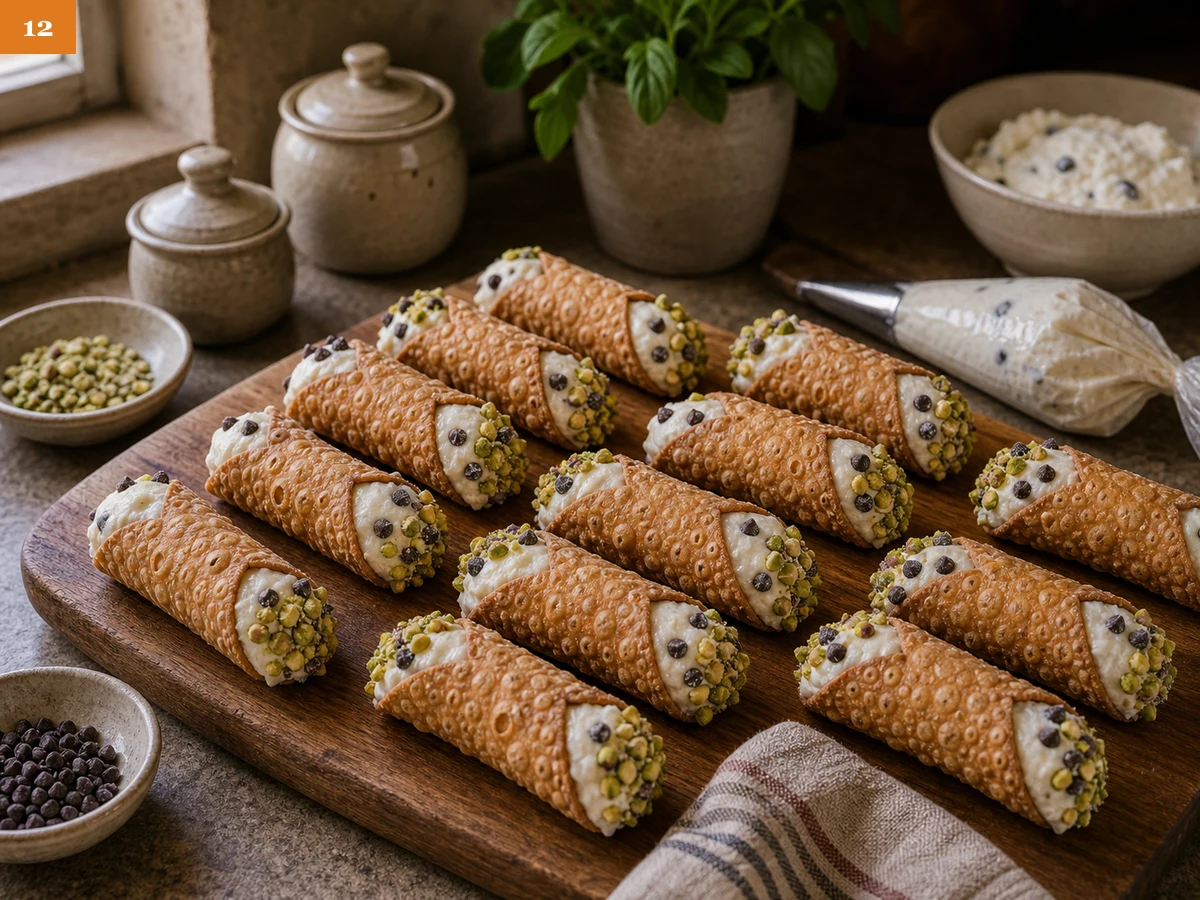 Канноли | Фото подпункта 12 | Viva Cucina Канноли: фото процесса приготовления — разложите наполненные канноли на доске, не прижимая их друг к другу