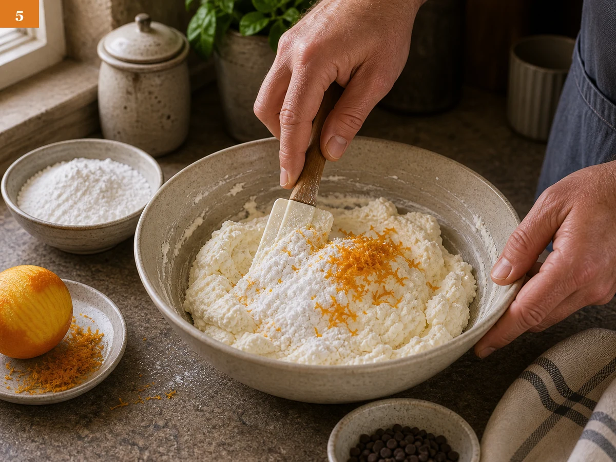 Канноли | Фото подпункта 5 | Viva Cucina Канноли: фото процесса приготовления — добавьте сахарную пудру и цедру апельсина, затем перемешайте до ровного крема