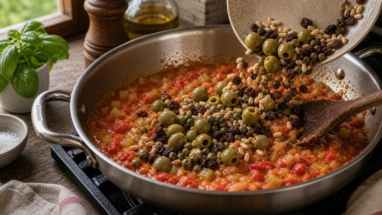 Капоната | Фото подпункта 8 | Viva Cucina Капоната: фото процесса приготовления — добавьте томаты и прогрейте их до густой сочной основы