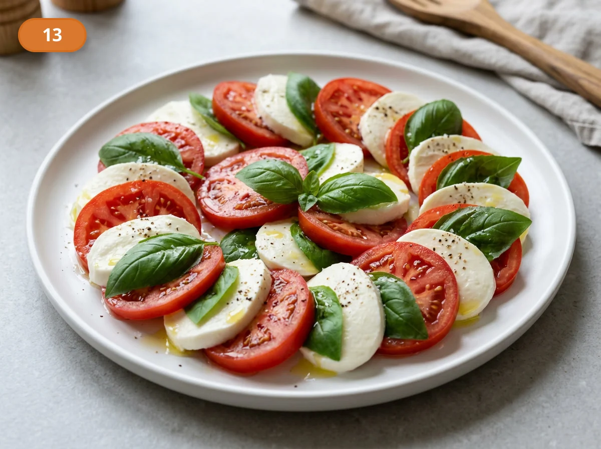 Капрезе | Фото подпункта 13 | Viva Cucina Капрезе: фото процесса приготовления — оставьте салат на минуту при комнатной температуре, чтобы масло и сок томатов начали соединяться на поверхности
