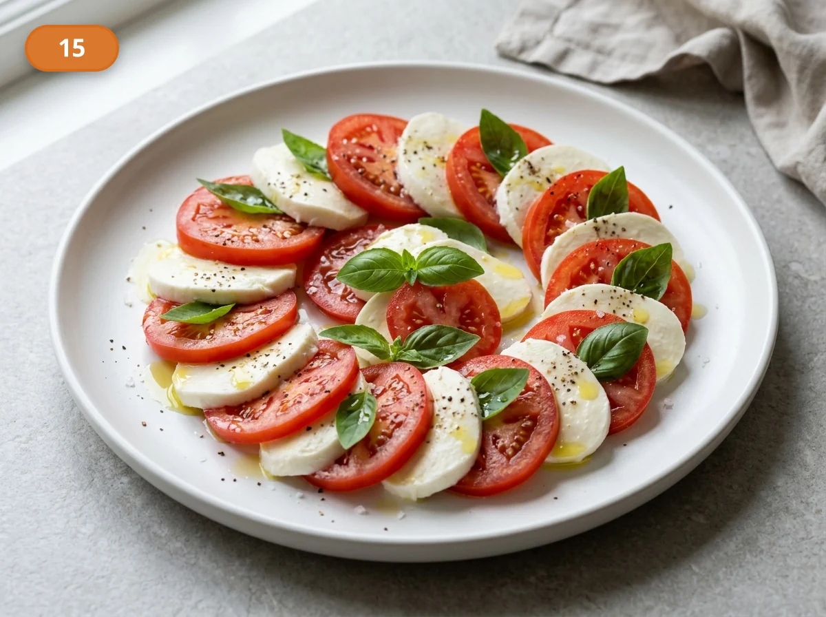 Капрезе | Фото подпункта 15 | Viva Cucina Капрезе: фото процесса приготовления — подавайте капрезе сразу на широкой тарелке, пока ломтики держат форму, а поверхность остаётся свежей и блестящей