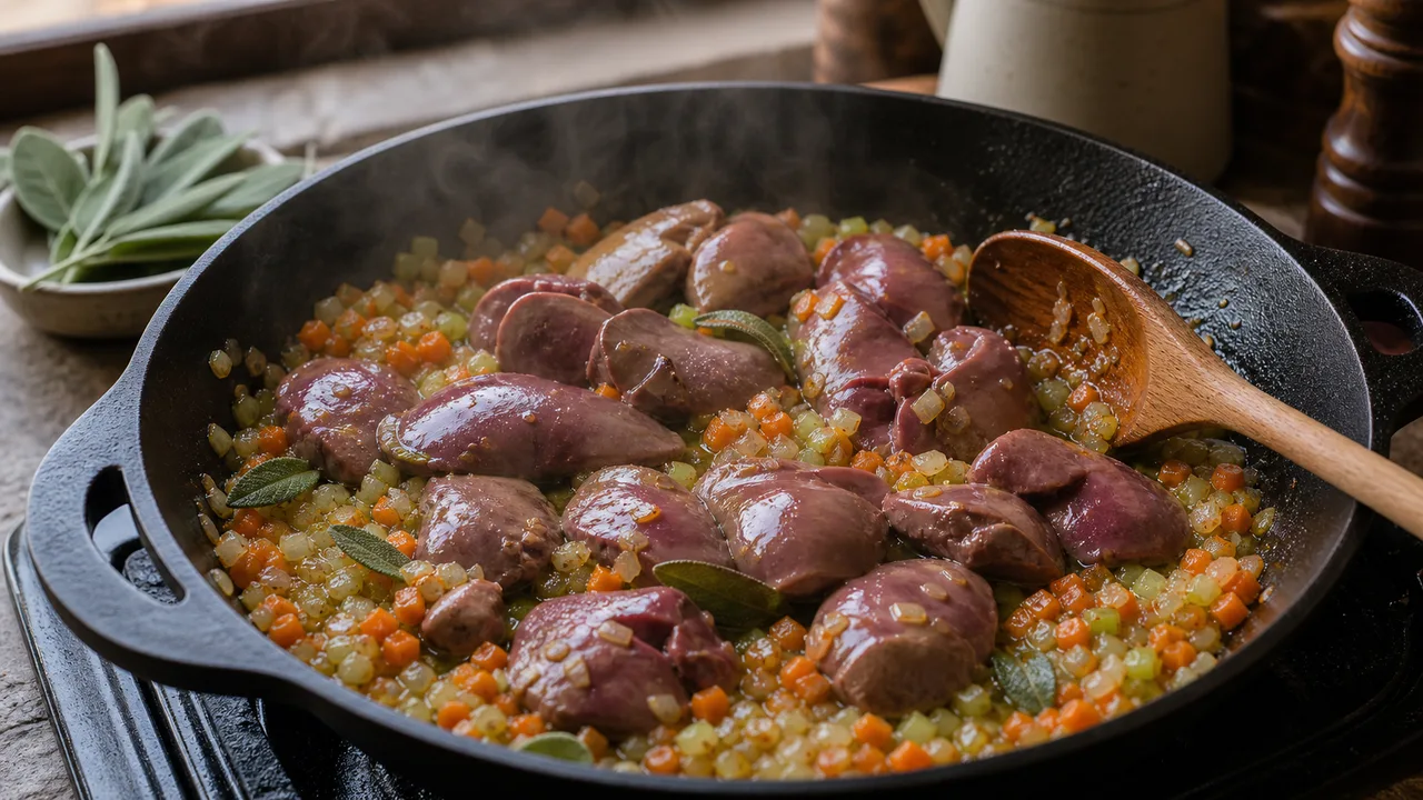 Кростини с печёночным паштетом | Фото подпункта 5 | Viva Cucina Кростини с печёночным паштетом: фото процесса приготовления — добавьте куриную печень и обжарьте до легкой корочки, помешивая без сильного пересушивания