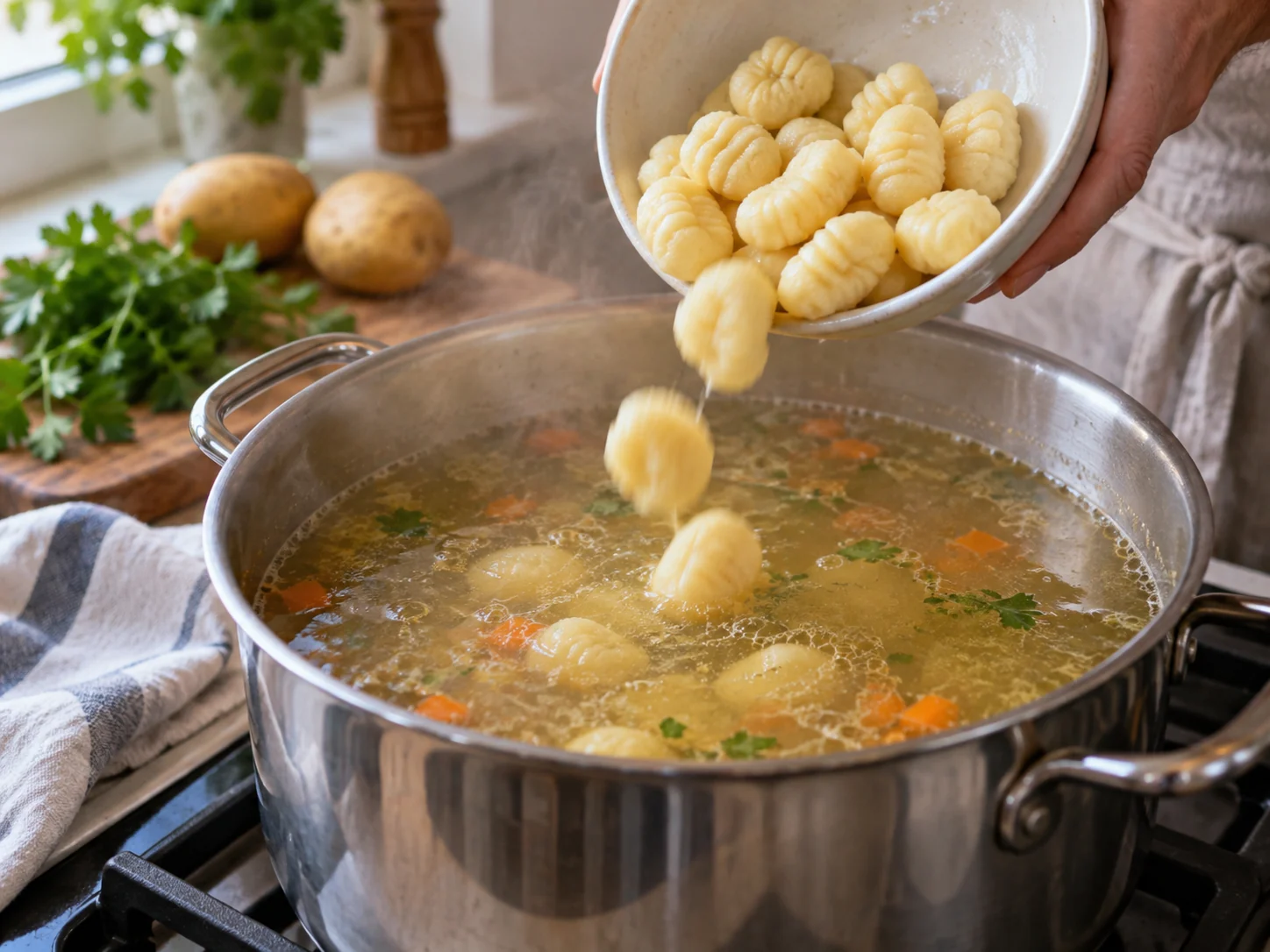 Куриный бульон по-итальянски с ньокки | Фото подпункта 10 | Viva Cucina Куриный бульон по-итальянски с ньокки: фото процесса приготовления — соберите подготовленные части блюда вместе и перемешайте или выложите их в нужной последовательности