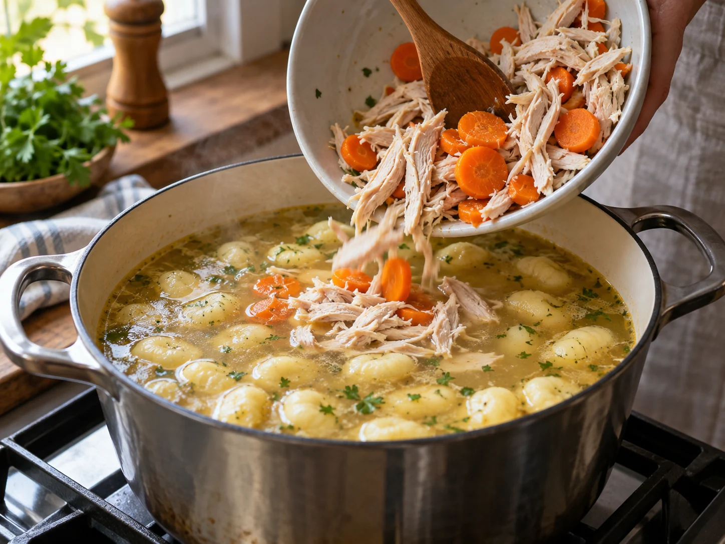 Куриный бульон по-итальянски с ньокки | Фото подпункта 12 | Viva Cucina Куриный бульон по-итальянски с ньокки: фото процесса приготовления — перед финалом ещё раз проверьте баланс соли, влажности и температуры