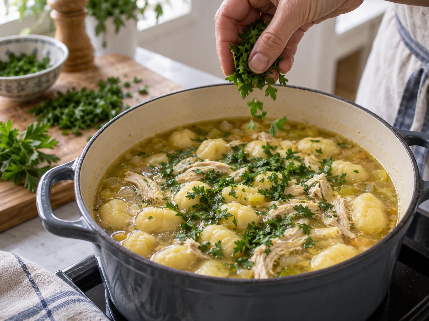 Куриный бульон по-итальянски с ньокки | Фото подпункта 13 | Viva Cucina Куриный бульон по-итальянски с ньокки: фото процесса приготовления — доведите блюдо до финальной текстуры и снимите с огня или достаньте из духовки вовремя