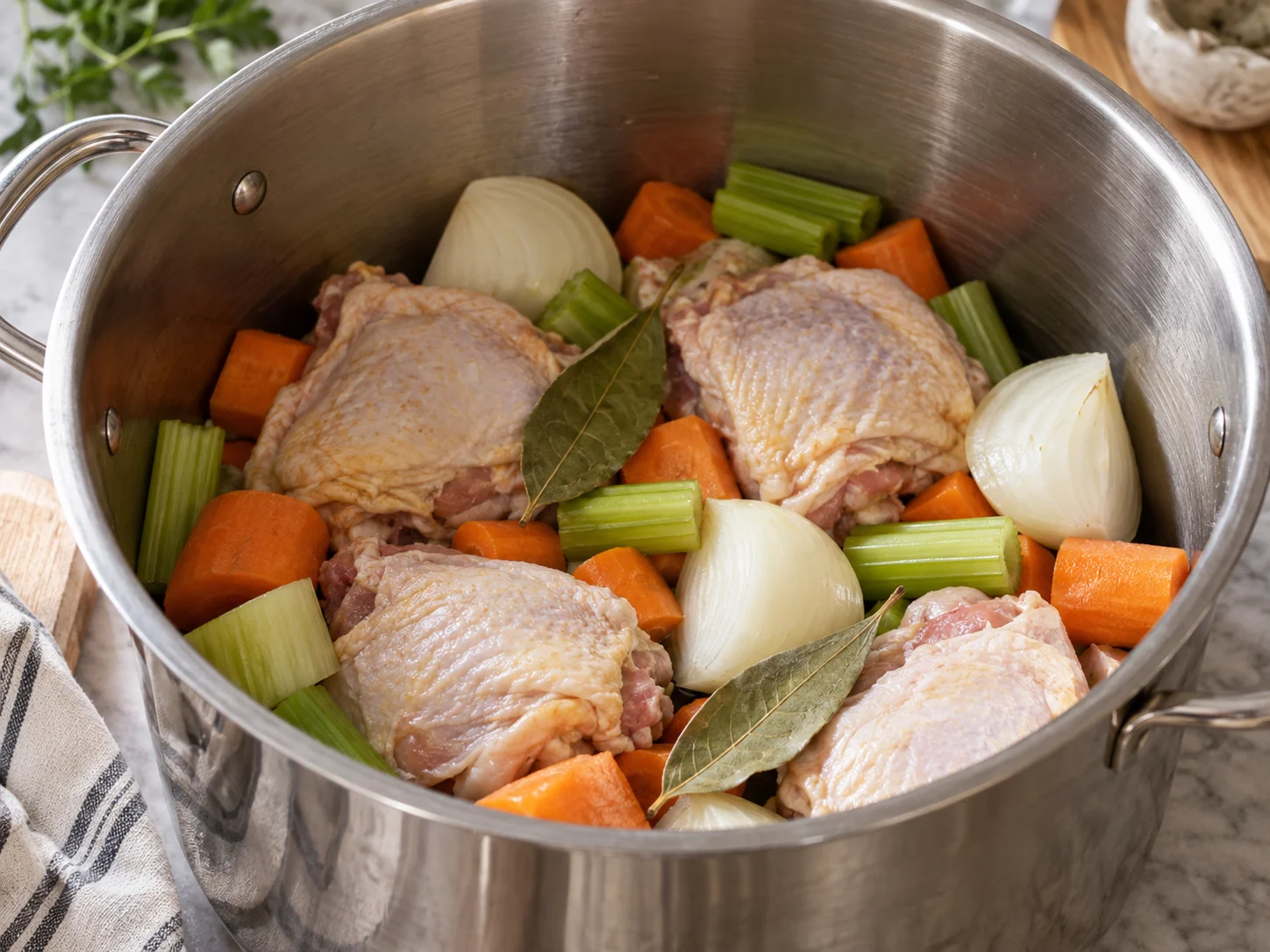 Куриный бульон по-итальянски с ньокки | Фото подпункта 3 | Viva Cucina Куриный бульон по-итальянски с ньокки: фото процесса приготовления — нарежьте, отмерьте и подготовьте ингредиенты для первого активного этапа, чтобы дальше работать без пауз