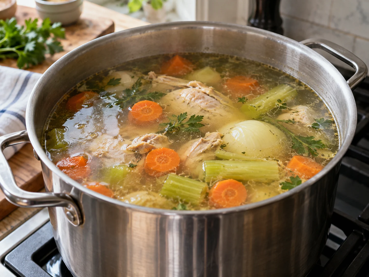 Куриный бульон по-итальянски с ньокки | Фото подпункта 6 | Viva Cucina Куриный бульон по-итальянски с ньокки: фото процесса приготовления — остановитесь, когда основа стала выразительной, но ещё не потеряла сочность и чистую текстуру