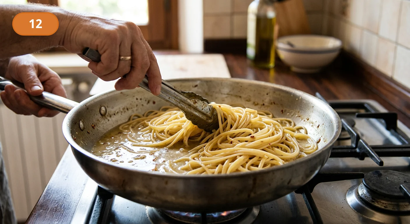 Лингвини с моллюсками | Фото подпункта 12 | Viva Cucina Лингвини с моллюсками: фото процесса приготовления — переложите лингвини al dente в сковороду с соком моллюсков