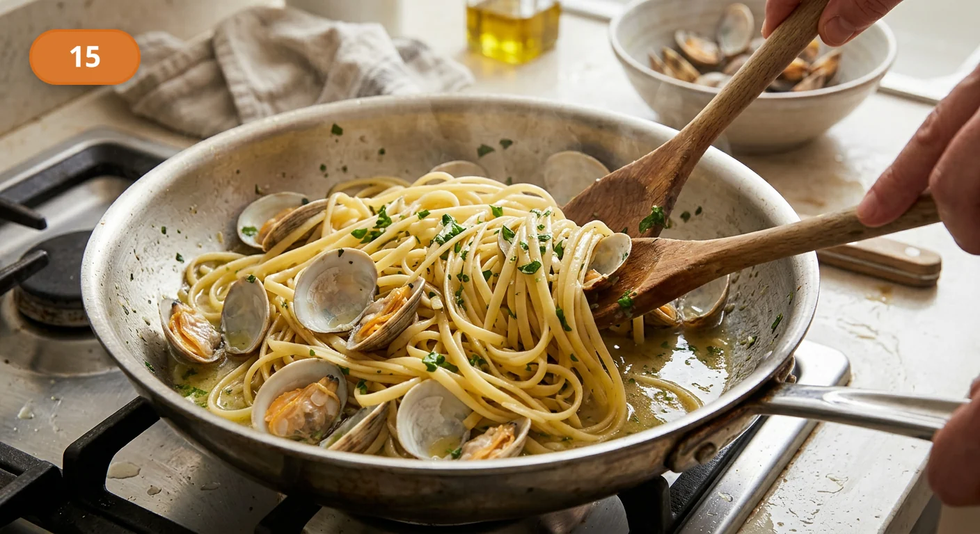 Лингвини с моллюсками | Фото подпункта 15 | Viva Cucina Лингвини с моллюсками: фото процесса приготовления — добавьте петрушку и сразу подавайте лингвини с моллюсками