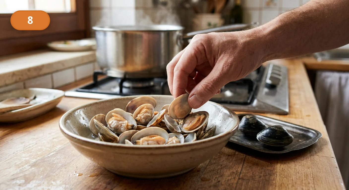 Лингвини с моллюсками | Фото подпункта 8 | Viva Cucina Лингвини с моллюсками: фото процесса приготовления — выбросьте нераскрывшиеся раковины