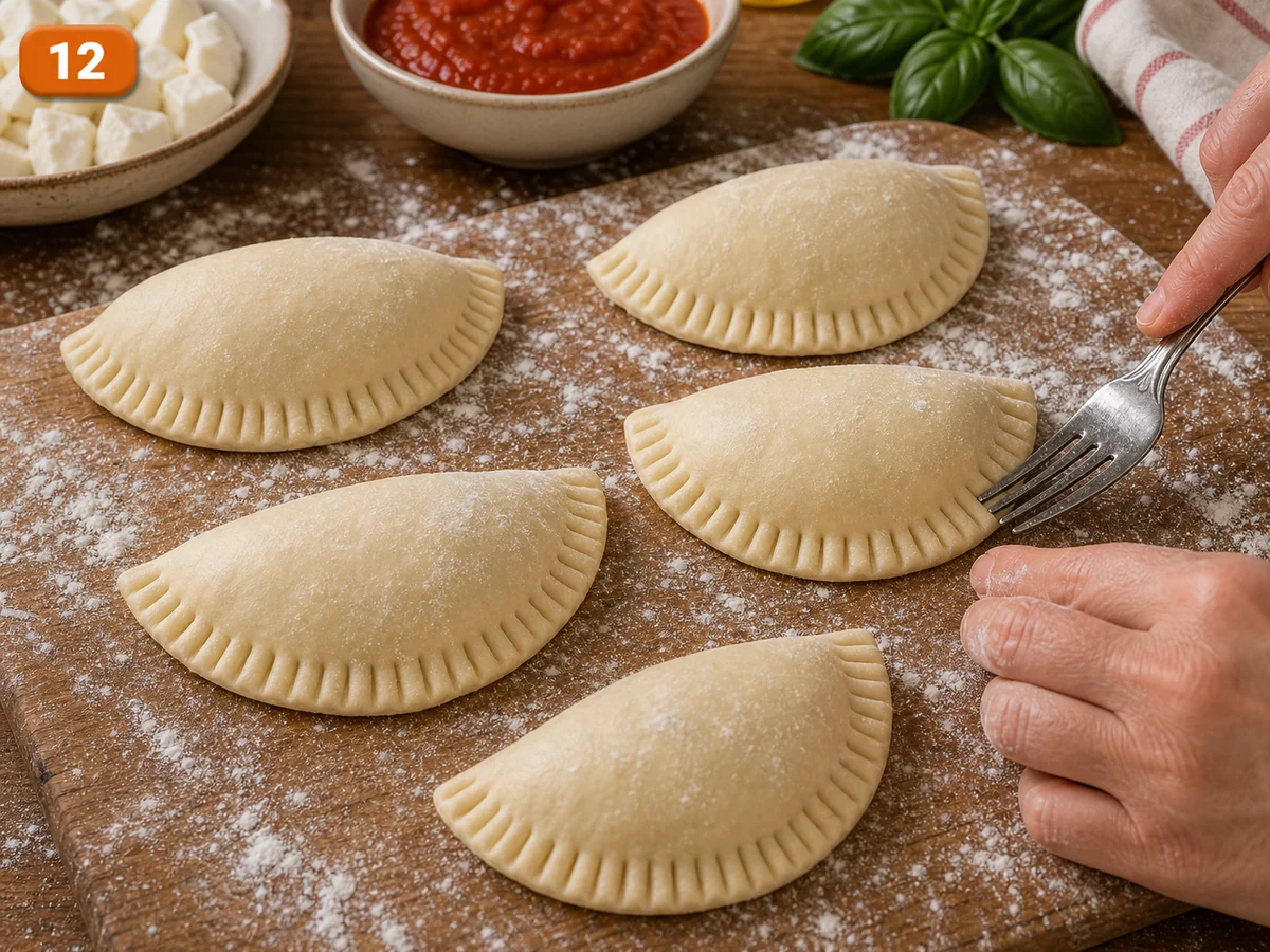 Панцеротти | Фото подпункта 12 | Viva Cucina Панцеротти: фото процесса приготовления — пройдитесь по краю вилкой или сделайте небольшой кант, затем держите заготовки на присыпанной доске