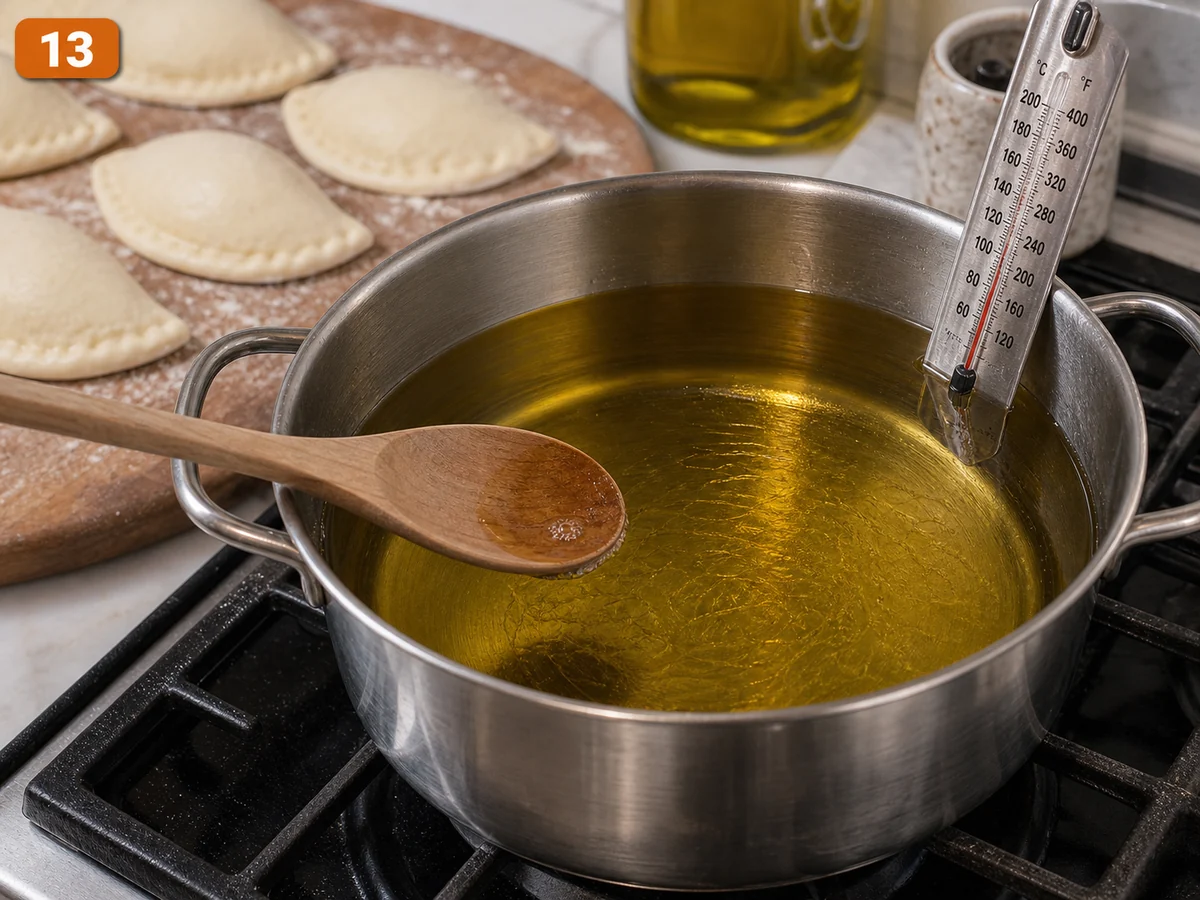 Панцеротти | Фото подпункта 13 | Viva Cucina Панцеротти: фото процесса приготовления — разогрейте масло в глубокой кастрюле до устойчивого жара без дыма