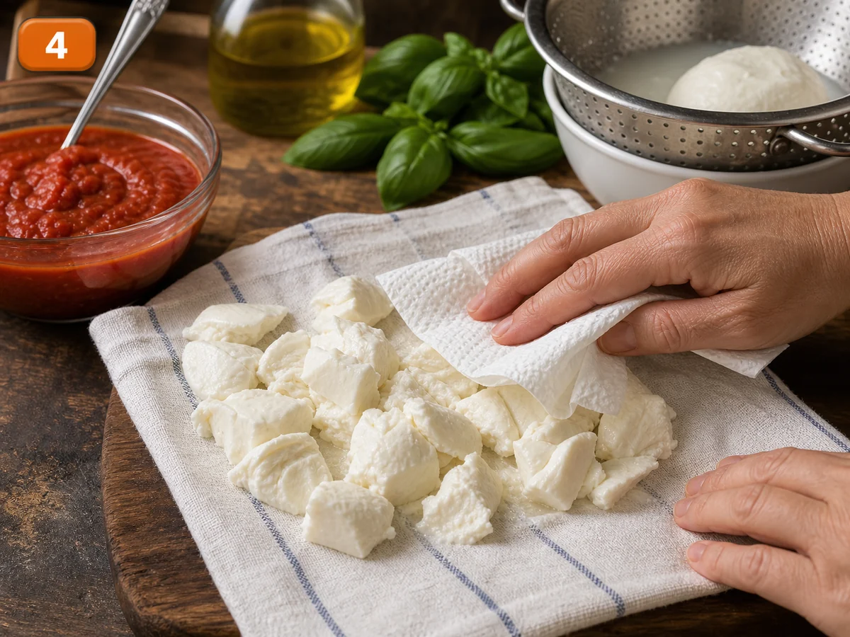 Панцеротти | Фото подпункта 4 | Viva Cucina Панцеротти: фото процесса приготовления — откиньте моцареллу на полотенце и дайте ей отдать лишнюю влагу