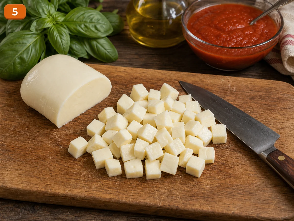 Панцеротти | Фото подпункта 5 | Viva Cucina Панцеротти: фото процесса приготовления — нарежьте моцареллу небольшими кубиками, чтобы она равномерно расплавилась внутри