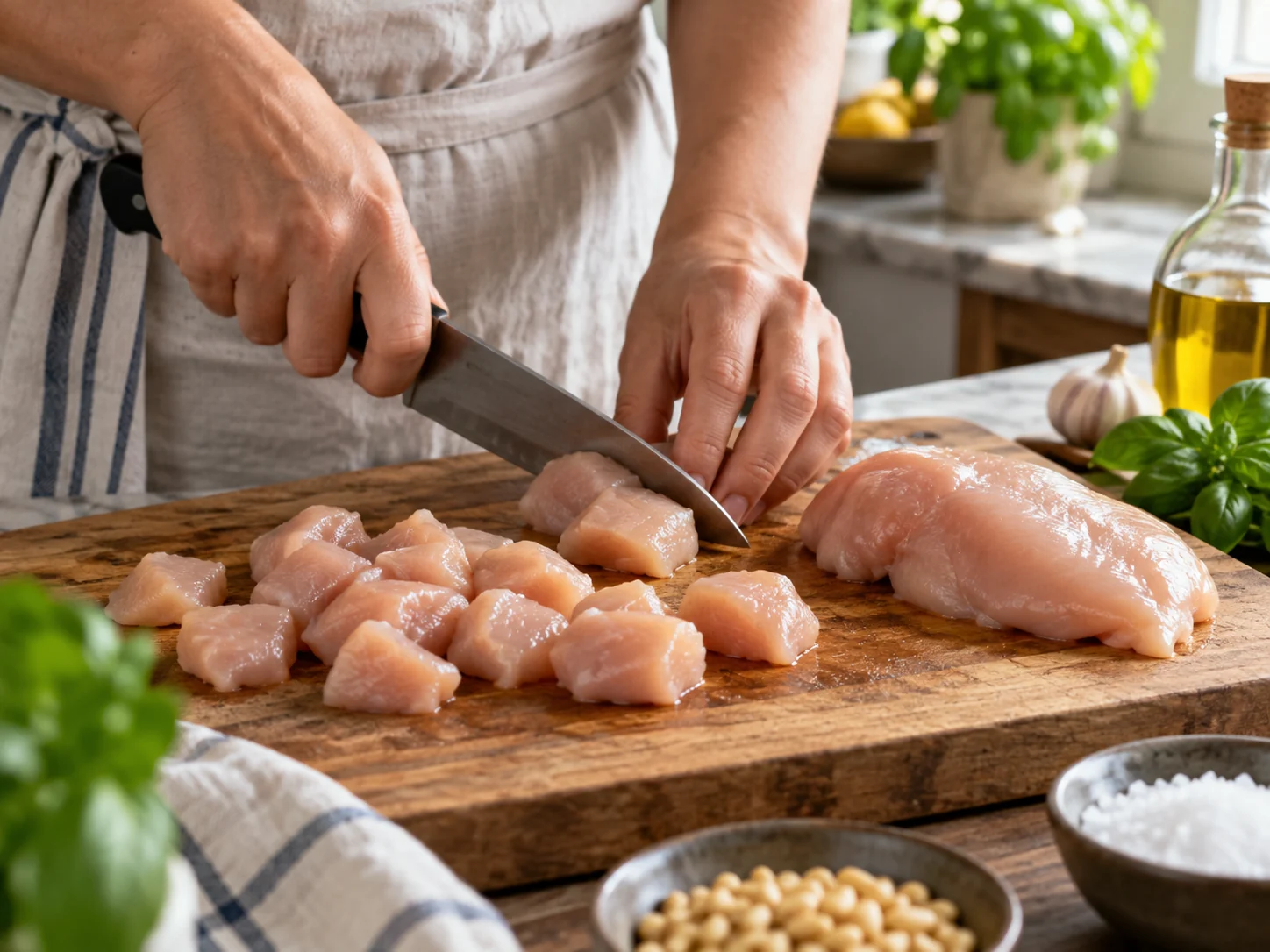 Паппарделле с курицей и песто | Фото подпункта 2 | Viva Cucina Паппарделле с курицей и песто: фото процесса приготовления — проверьте свежесть и состояние основных продуктов: уберите лишнюю влагу, грубые части и всё, что может испортить текстуру