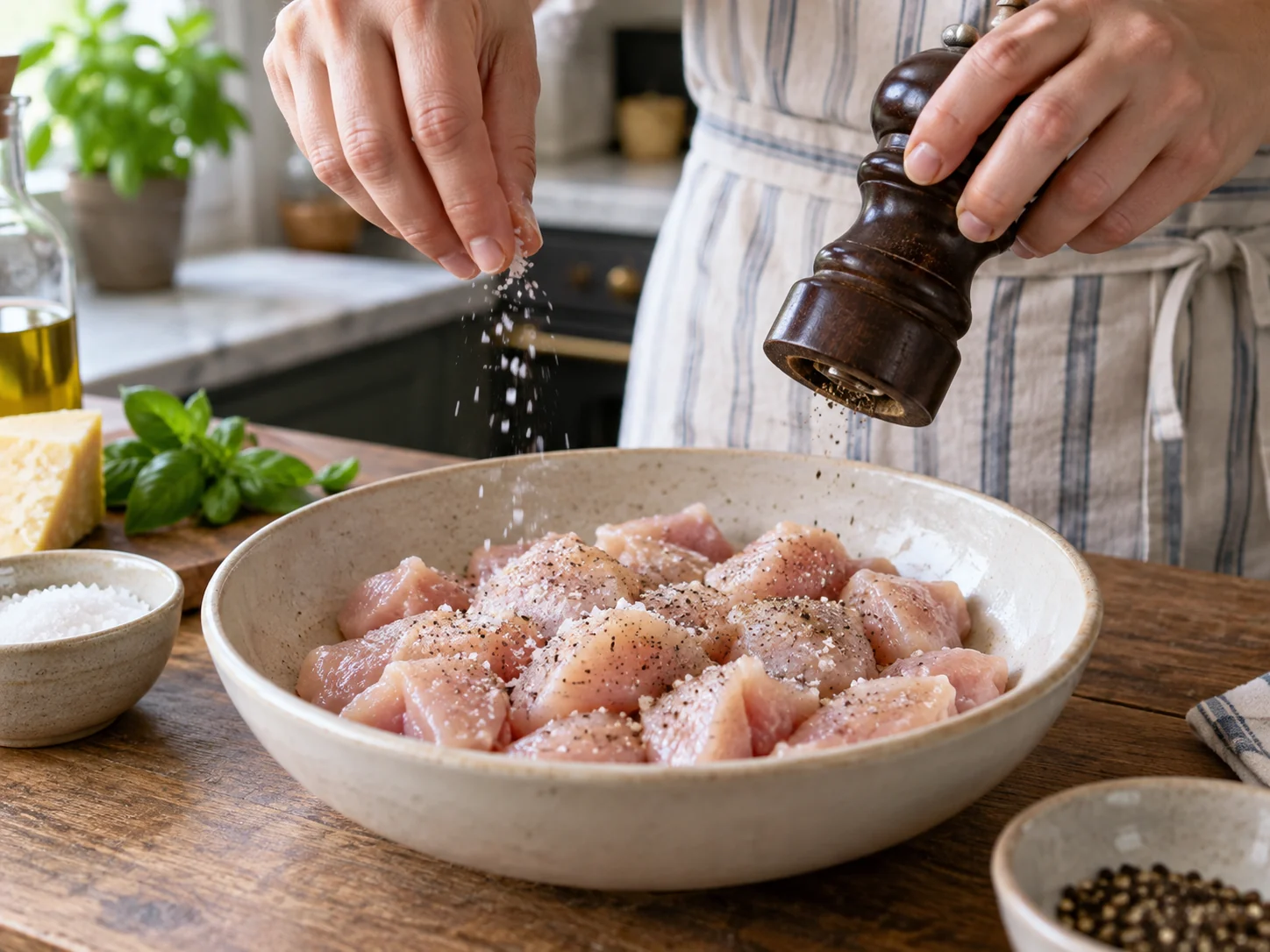 Паппарделле с курицей и песто | Фото подпункта 3 | Viva Cucina Паппарделле с курицей и песто: фото процесса приготовления — нарежьте, отмерьте и подготовьте ингредиенты для первого активного этапа, чтобы дальше работать без пауз