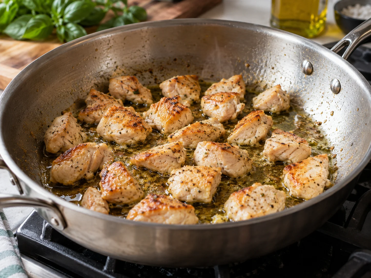 Паппарделле с курицей и песто | Фото подпункта 6 | Viva Cucina Паппарделле с курицей и песто: фото процесса приготовления — снимите или отложите всё, что не должно долго готовиться, чтобы вернуть это в блюдо ближе к финалу