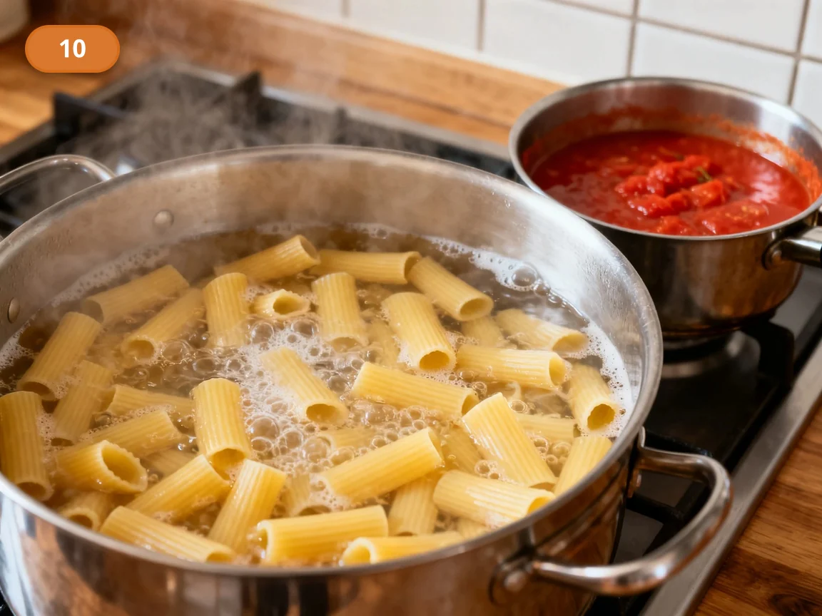 Паста алла Норма | Фото подпункта 10 | Viva Cucina Паста алла Норма: фото процесса приготовления — сварите пасту до al dente и сохраните немного крахмалистой воды от варки