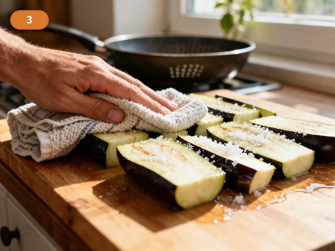 Паста алла Норма | Фото подпункта 3 | Viva Cucina Паста алла Норма: фото процесса приготовления — слегка посолите баклажаны и промокните поверхность, чтобы убрать лишнюю влагу перед жаркой