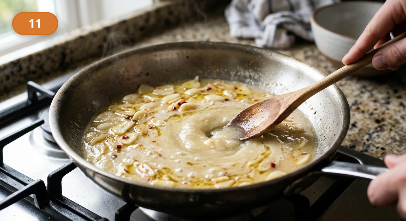 Паста аллио э олио | Фото подпункта 11 | Viva Cucina Паста аллио э олио: фото процесса приготовления — встряхните или энергично перемешайте сковороду, чтобы масло и вода начали соединяться