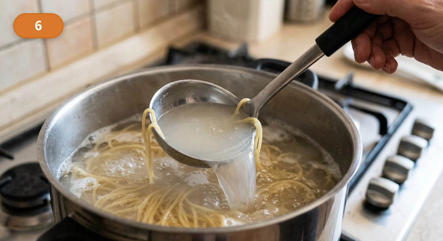 Паста аллио э олио | Фото подпункта 6 | Viva Cucina Паста аллио э олио: фото процесса приготовления — сохраните половник крахмалистой воды от пасты перед сливом или переносом спагетти