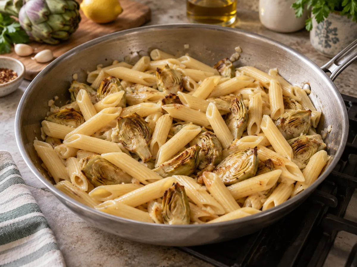 Пене с артишоками и песто | Фото подпункта 12 | Viva Cucina Пене с артишоками и песто: фото процесса приготовления — добавьте пенне к артишокам
