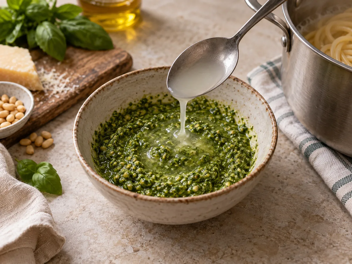 Пене с артишоками и песто | Фото подпункта 13 | Viva Cucina Пене с артишоками и песто: фото процесса приготовления — разведите песто тёплой водой от пасты
