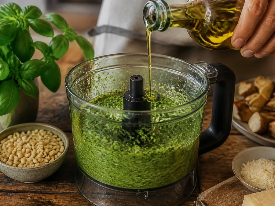 Пене с баклажаном и песто | Фото подпункта 8 | Viva Cucina Пене с баклажаном и песто: фото процесса приготовления — сохраните немного горячей воды от варки: крахмал поможет связать соус и сделать текстуру гладкой