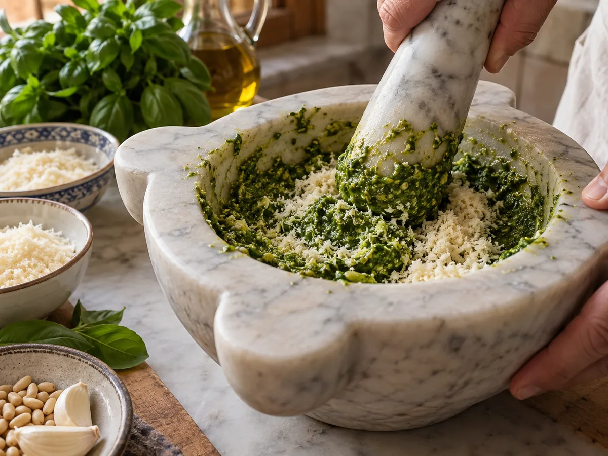 Песто из базилика | Фото подпункта 10 | Viva Cucina Песто из базилика: фото процесса приготовления — вмешайте тёртые пармезан и пекорино