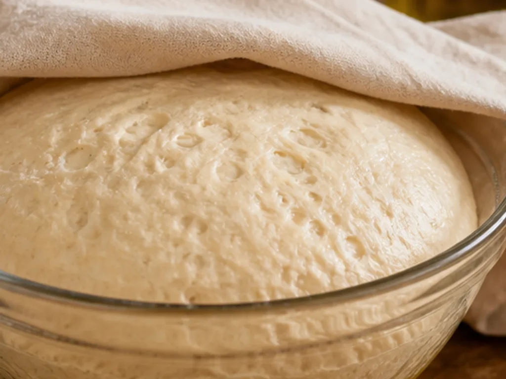 Пинса с начинкой: пепперони (острая салями) | Фото подпункта 5 | Viva Cucina Пинса с начинкой: пепперони (острая салями): фото процесса приготовления — переложите тесто в смазанную миску, накройте и оставьте до увеличения объёма и появления заметных пузырьков
