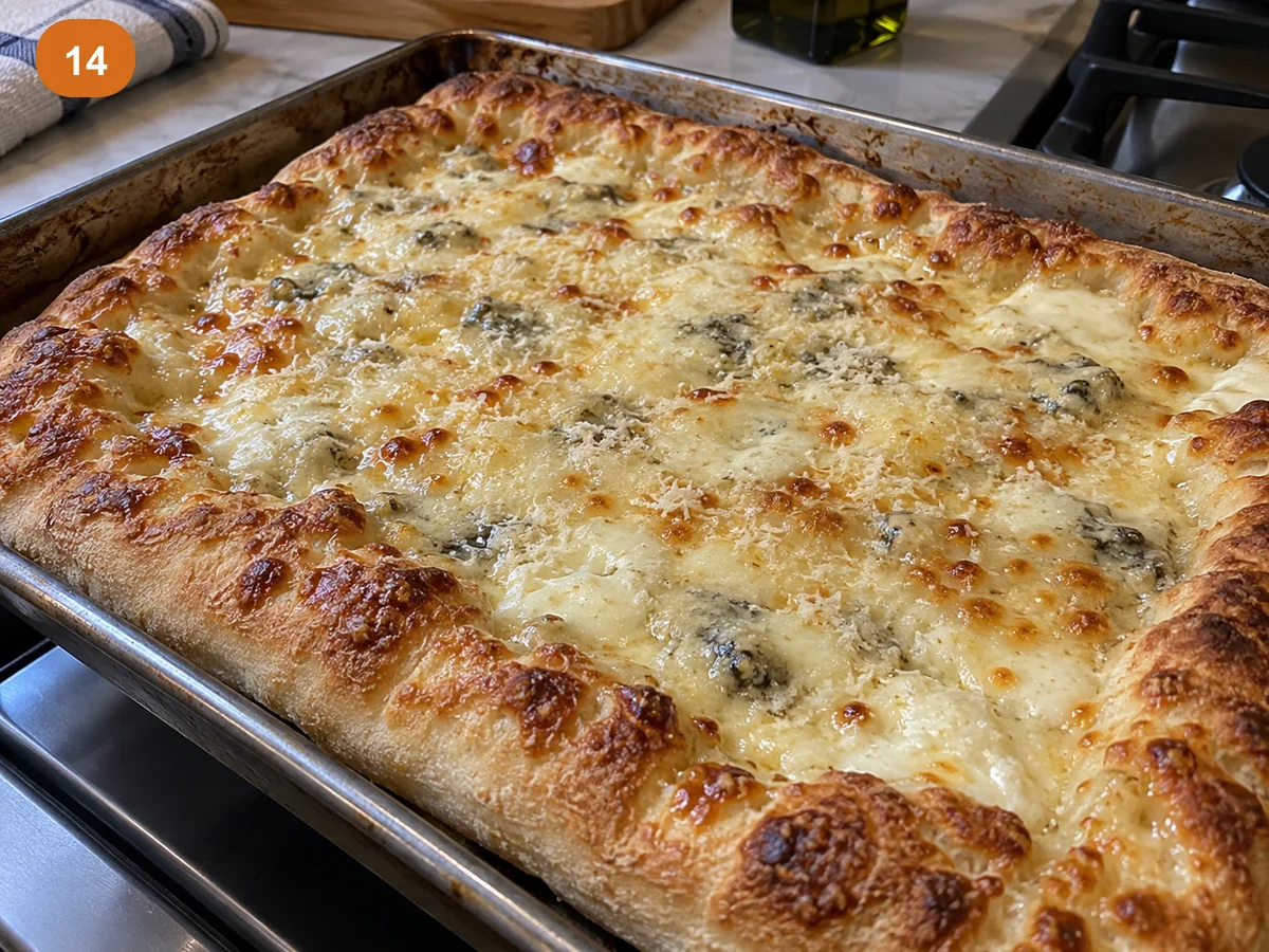 Пицца с начинкой: четыре сыра | Фото подпункта 14 | Viva Cucina Пицца с начинкой: четыре сыра: фото процесса приготовления — достаньте пиццы, когда края подрумянятся, а сыры полностью расплавятся