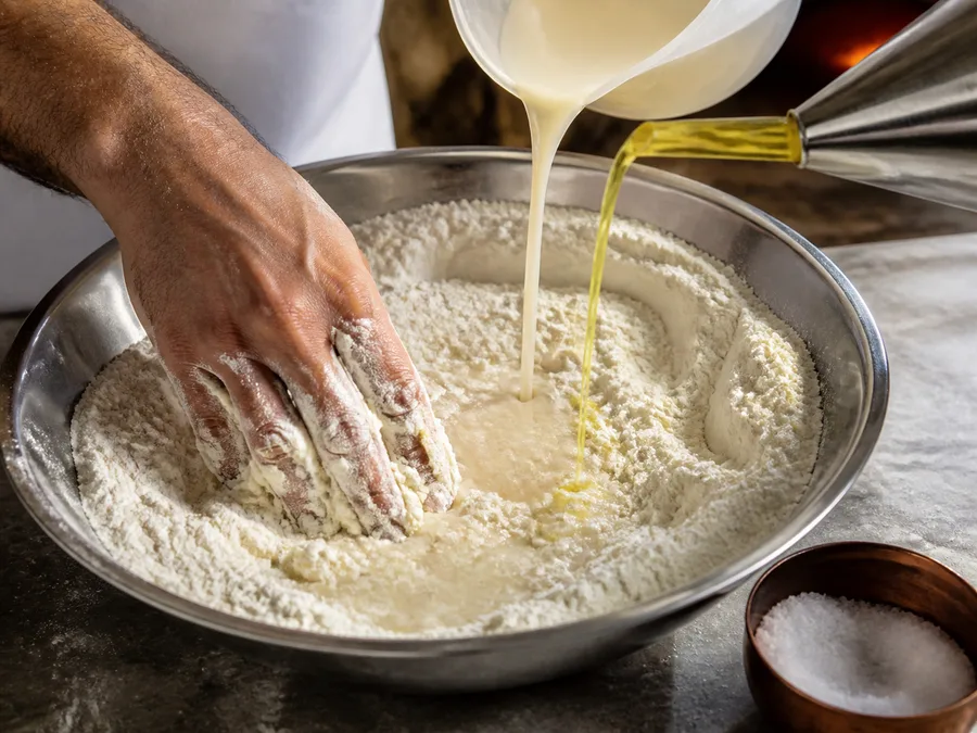 Пицца с начинкой: пепперони (острая салями) | Фото подпункта 3 | Viva Cucina Пицца с начинкой: пепперони (острая салями): фото процесса приготовления — нарежьте, отмерьте и подготовьте ингредиенты для первого активного этапа, чтобы дальше работать без пауз