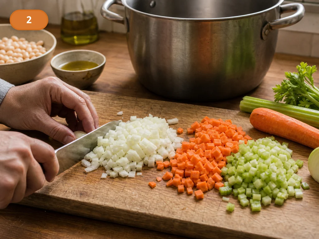 Риболлита | Фото подпункта 2 | Viva Cucina Риболлита: фото процесса приготовления — нарежьте лук, морковь и сельдерей мелким кубиком для мягкой овощной основы