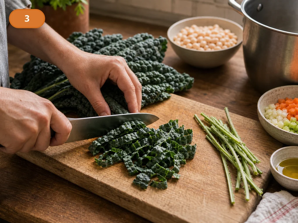 Риболлита | Фото подпункта 3 | Viva Cucina Риболлита: фото процесса приготовления — снимите грубые стебли с cavolo nero и нарежьте листья крупными полосками
